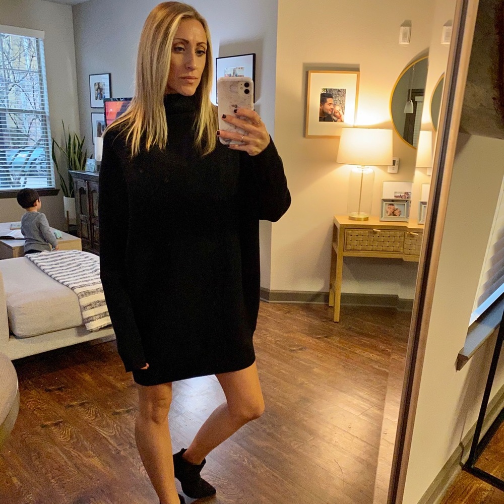 Black sweater high neck dress